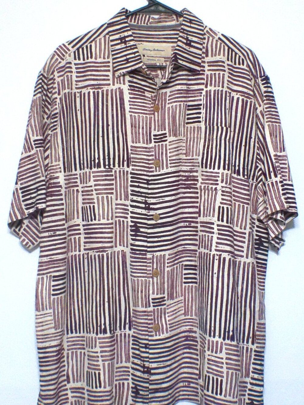 Tommy Bahama 100% Silk Abstract Geometric Beach Travel Shirt Men's Large